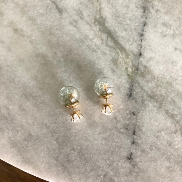 ‘Glass Ballroom' Dried Flower Sea Green Crystal Ball Earring - Picture 6 of 7